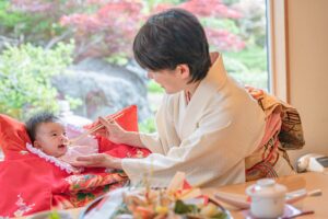 岡崎市　岡崎　お食い初め　百日祝い　個室　赤ちゃんのお祝い　予約　お食い初め膳　コース料理　和食　日本料理　鯛　歯固めの石　お食い初めやり方