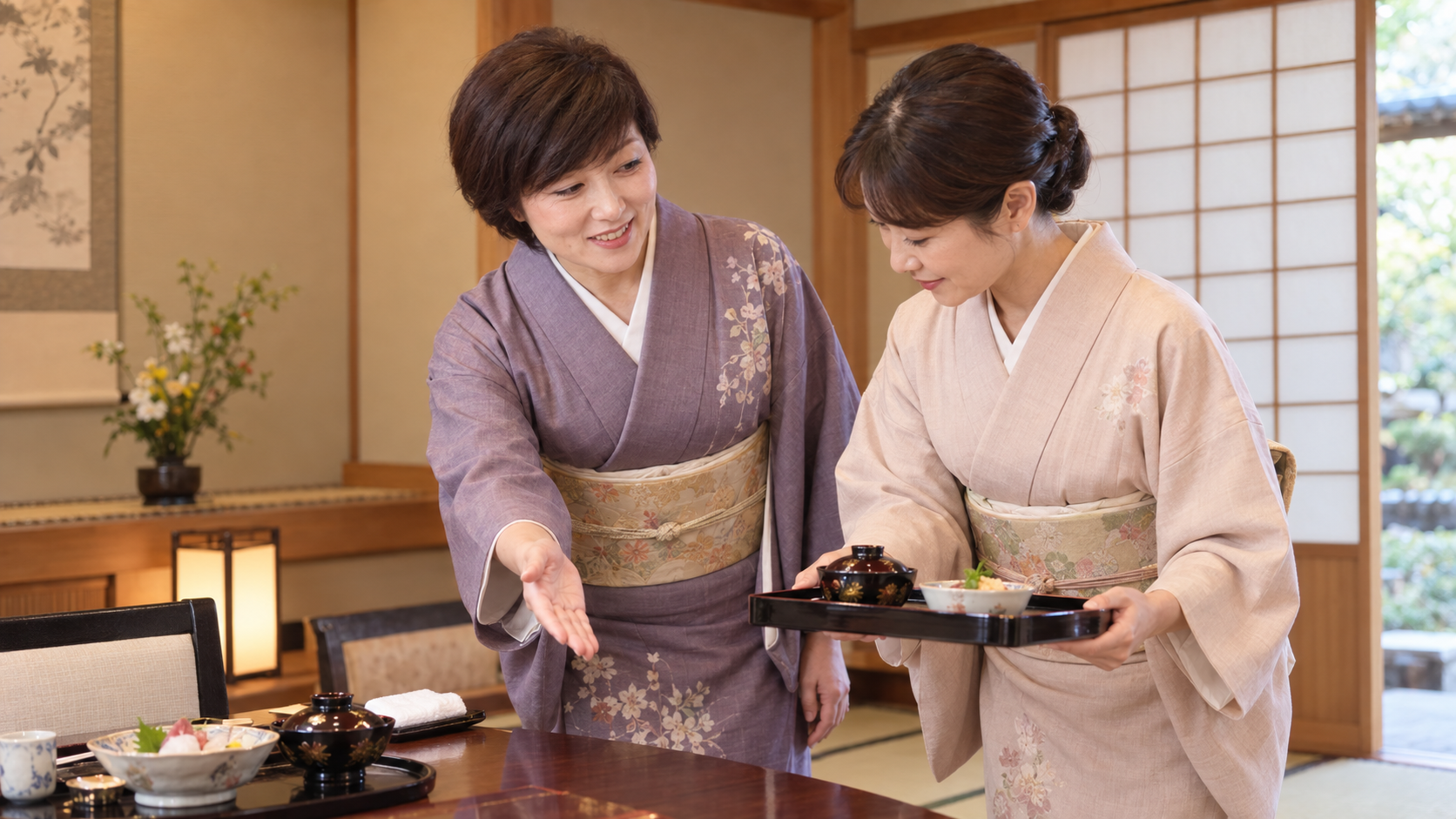 接客の手順を伝える場面