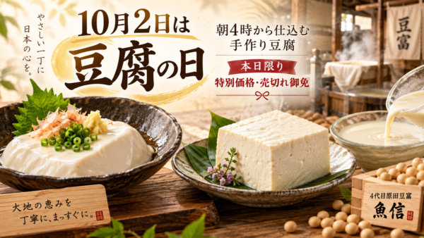 10月2日は豆腐の日！朝4時から手作り「原田豆冨」を本日限定の特別価格で